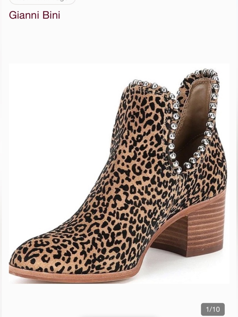 Giani Bini Call-Me Leopard Print Suede Stud Silver Tone Ball Chain Trim Boots 7